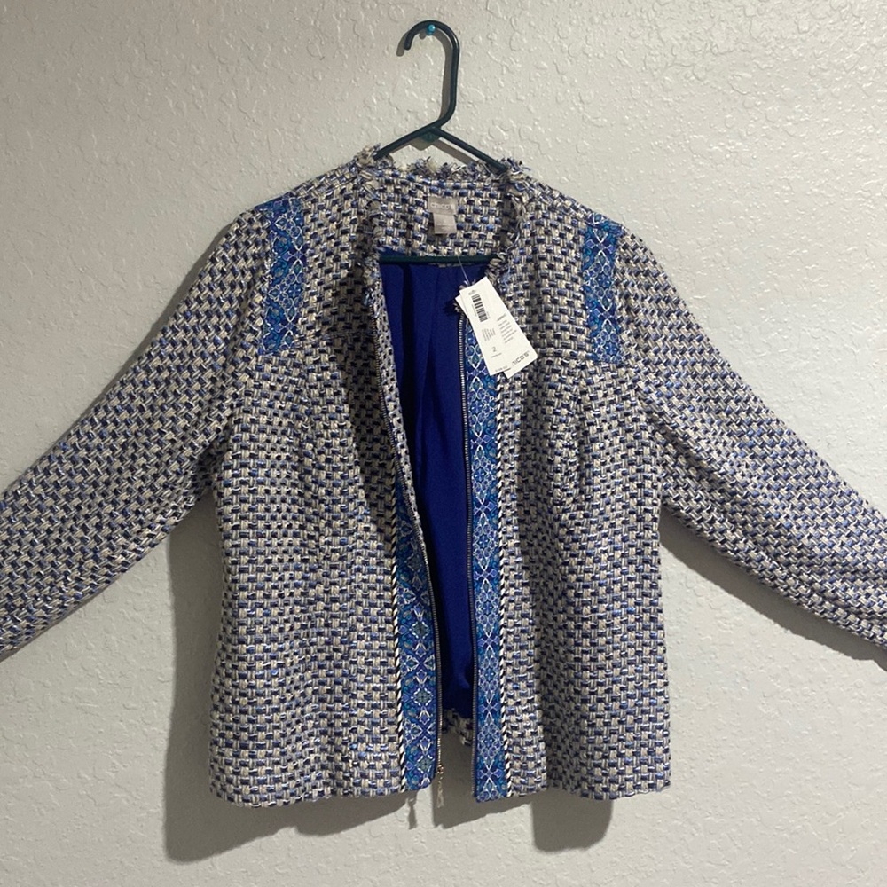 Chico's Woven Classic Tweed Zipped Jacket Cardigan, Size 3, 16/18